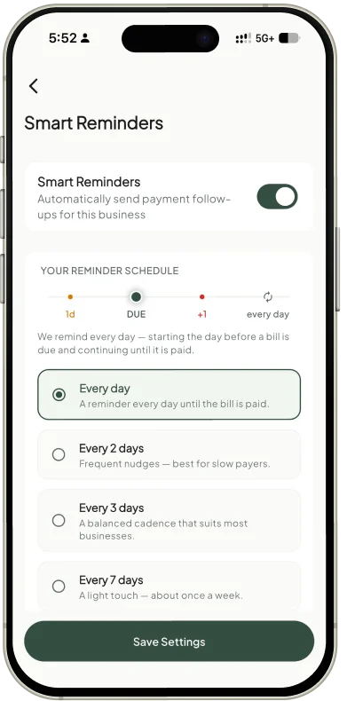 Smart Reminders schedule settings in Takkada